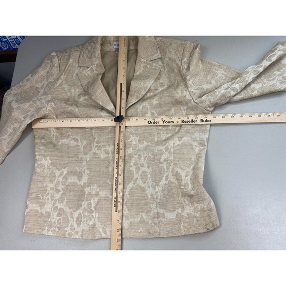 Chicos Blazer 2 Floral Jacquard Beige Lightweight Spring Summer Career Jacket - Picture 7 of 13